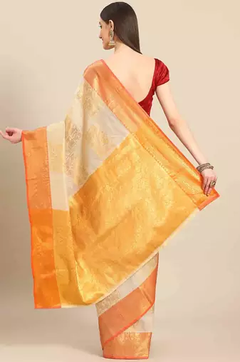 Silk Land  Beige   Embellished Jute Silk Blend Saree 