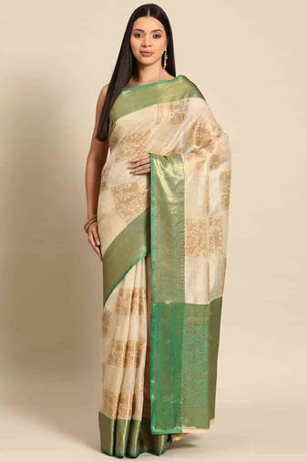 Silk Land  Beige   Embellished Jute Silk Blend Saree 
