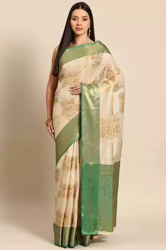 Silk Land  Beige   Embellished Jute Silk Blend Saree 