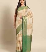 Silk Land  Beige   Embellished Jute Silk Blend Saree 