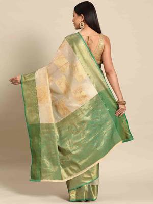 Silk Land  Beige   Embellished Jute Silk Blend Saree  2