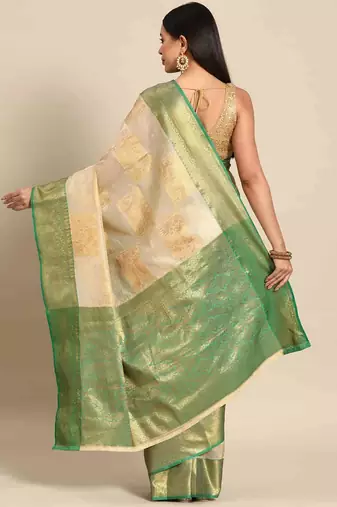 Silk Land  Beige   Embellished Jute Silk Blend Saree 