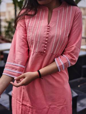 Hatheli lace insert floral embroidered a-line cotton kurta 2