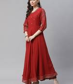 Hatheli ethnic motifs embroidered cotton anarkali kurta