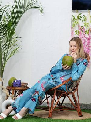Hatheli ethnic motifs printed shirt collar pure silk shirt with trouser 1