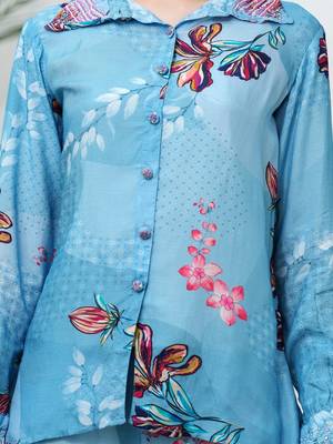 Hatheli ethnic motifs printed shirt collar pure silk shirt with trouser 3