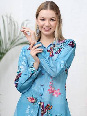 Hatheli ethnic motifs printed shirt collar pure silk shirt with trouser 5