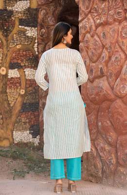 Hatheli striped bead work pure cotton kurta with trousers  dupatta 3