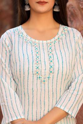 Hatheli striped bead work pure cotton kurta with trousers  dupatta 4