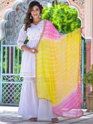 Hatheli  ethnic motifs angrakha thread work pure cotton kurta with sharara  dupatta 1
