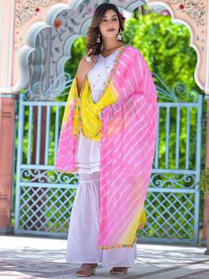 Hatheli  ethnic motifs angrakha thread work pure cotton kurta with sharara  dupatta 2