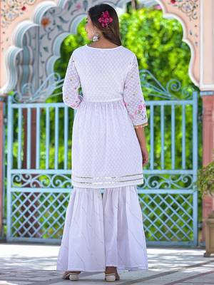 Hatheli  ethnic motifs angrakha thread work pure cotton kurta with sharara  dupatta 3