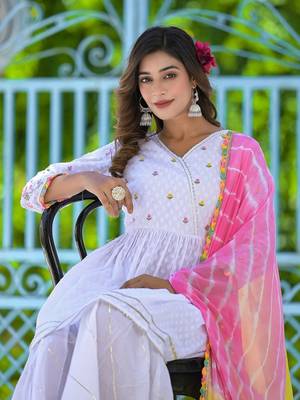 Hatheli  ethnic motifs angrakha thread work pure cotton kurta with sharara  dupatta 5