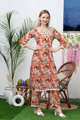 Hatheli floral printed shirt collar thread work kurta with trousers 2