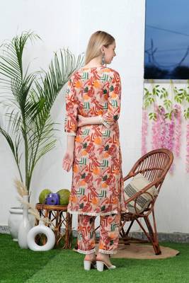 Hatheli floral printed shirt collar thread work kurta with trousers 3