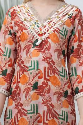 Hatheli floral printed shirt collar thread work kurta with trousers 4