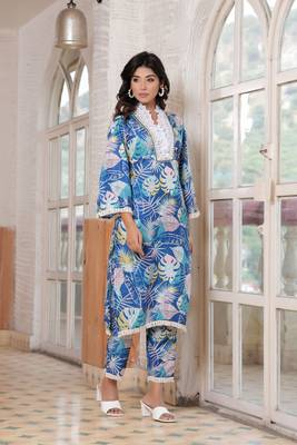 Hatheli floral printed v-neck straight kurta with trousers 2
