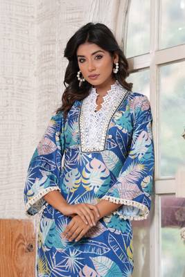 Hatheli floral printed v-neck straight kurta with trousers 5