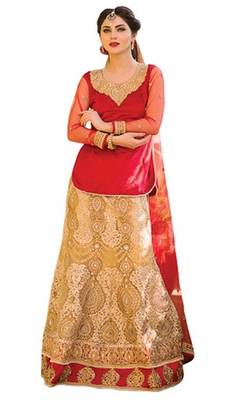 Red Embroidered Velvet  Lehenga-Choli 2