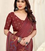 Maroon Chiffon Geometric Print Saree With Unstitched Blouse Piece