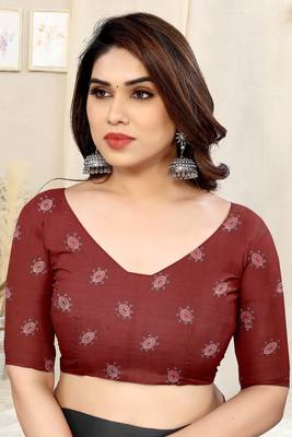 Maroon Chiffon Geometric Print Saree With Unstitched Blouse Piece 5