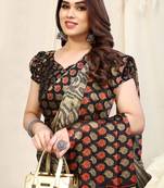 Beige Chiffon Self Print/ Floral Print Saree With Unstitched Blouse Piece