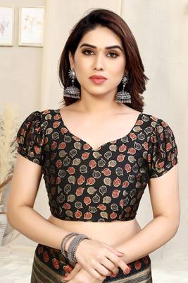 Beige Chiffon Self Print/ Floral Print Saree With Unstitched Blouse Piece 5