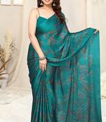 Sourbh Turquoise Chiffon Floral Printed Saree