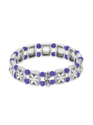 Oxidised floral blue beads linkable adjustable bracelet 2