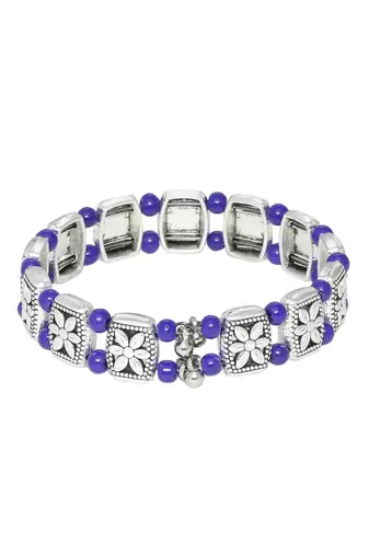 Oxidised floral blue beads linkable adjustable bracelet