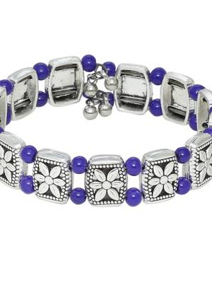 Oxidised floral blue beads linkable adjustable bracelet 3