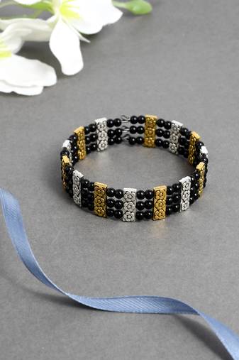 Women black beaded handmade adjustable bracelets for women