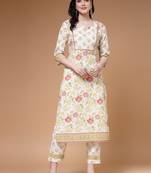cotton floral print straight kurta with trouser