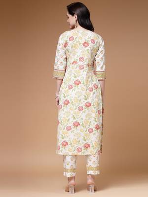 cotton floral print straight kurta with trouser 3