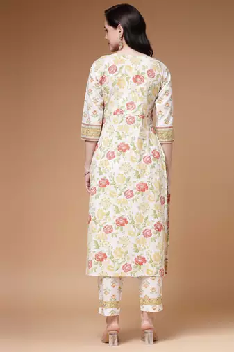 cotton floral print straight kurta with trouser