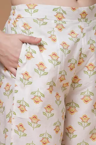cotton floral print straight kurta with trouser