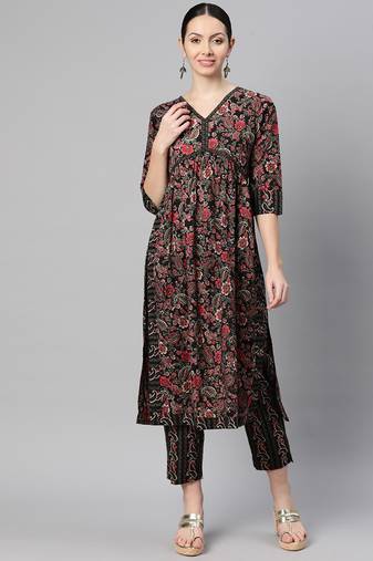 Indibelle cotton floral paisley print nayra cut kurta with trouser