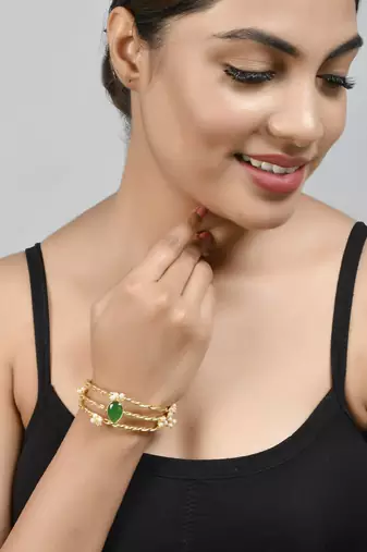 Gold plated pearl triple bracelet