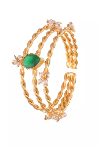 Gold plated pearl triple bracelet