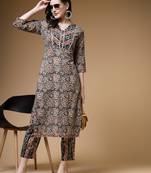 Indibelle floral print cotton straight kurta with trousers