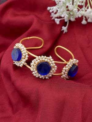 Gold plated blue stone kada bracelet 1