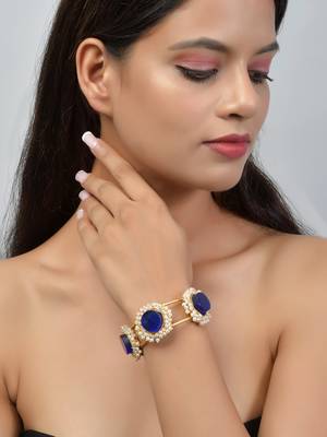 Gold plated blue stone kada bracelet 2