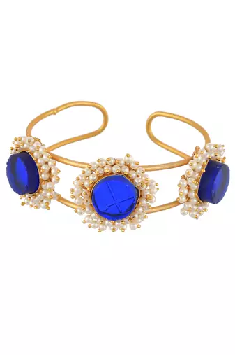 Gold plated blue stone kada bracelet