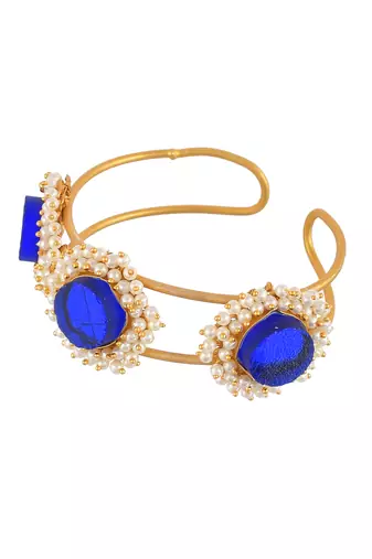 Gold plated blue stone kada bracelet
