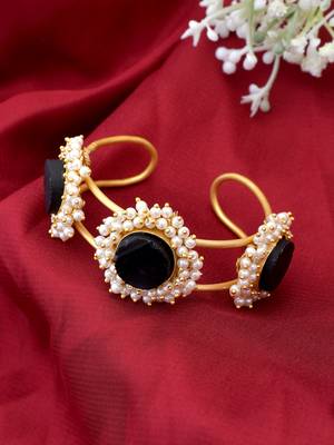 Gold plated black stone kada bracelet 1