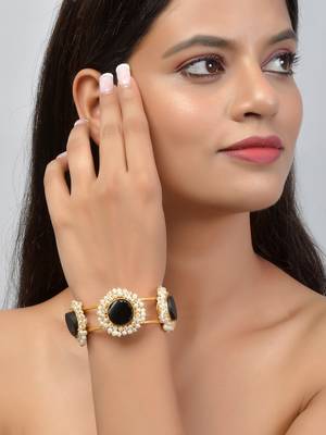 Gold plated black stone kada bracelet 2