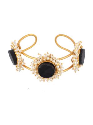 Gold plated black stone kada bracelet 3