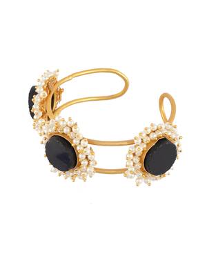 Gold plated black stone kada bracelet 4