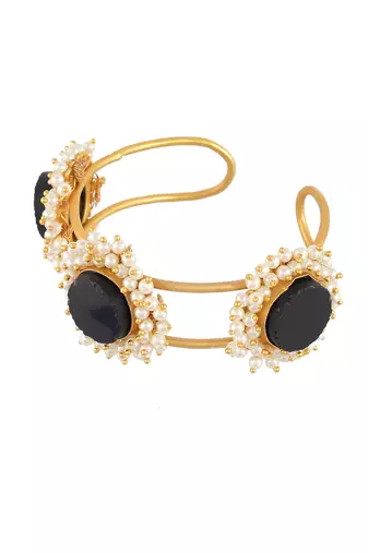 Gold plated black stone kada bracelet