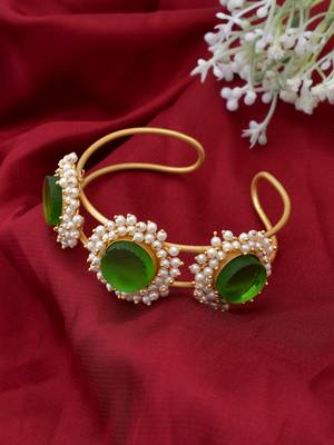 Gold plated green stone kada bracelet 1